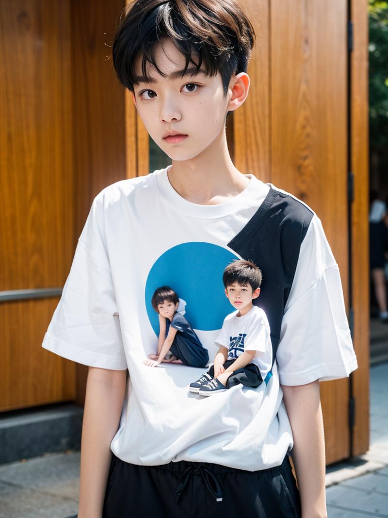 00113-967878630-1boy with round face,(differential crushed cap hairstyle),black shorts,nike white socks,small white shoes,white blue t-shirt,(ro.png